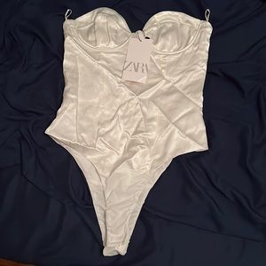 Zara White Satin Bustier Bodysuit